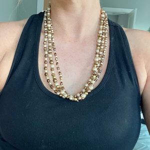 Gold and Faux Pearl Triple Strand Necklace